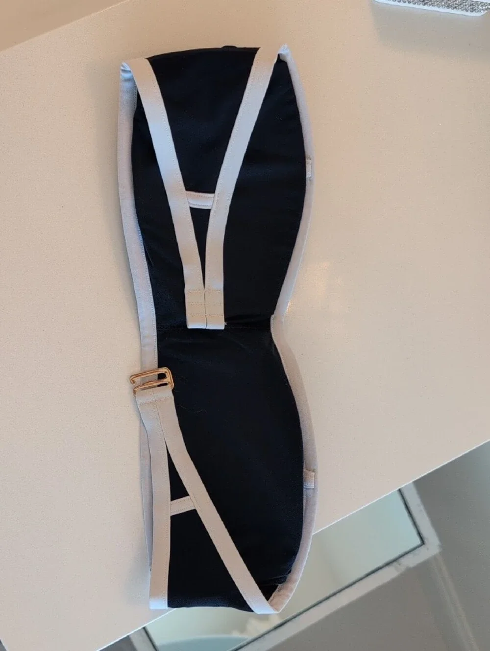 Tory Burch Lipsi Colorblock Navy and White Bandeau Top with Orange Logo Tag